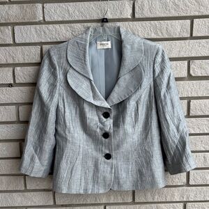 Precis Petite Gray/Silver Linen Blend Blazer with Double Collar and 3/4 Sleeves